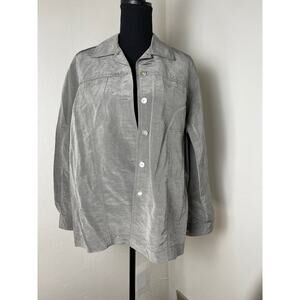 Chicos Design Women's Linen Silk Coastal Classic Chic Preppy Shirt Jacket Gray 1